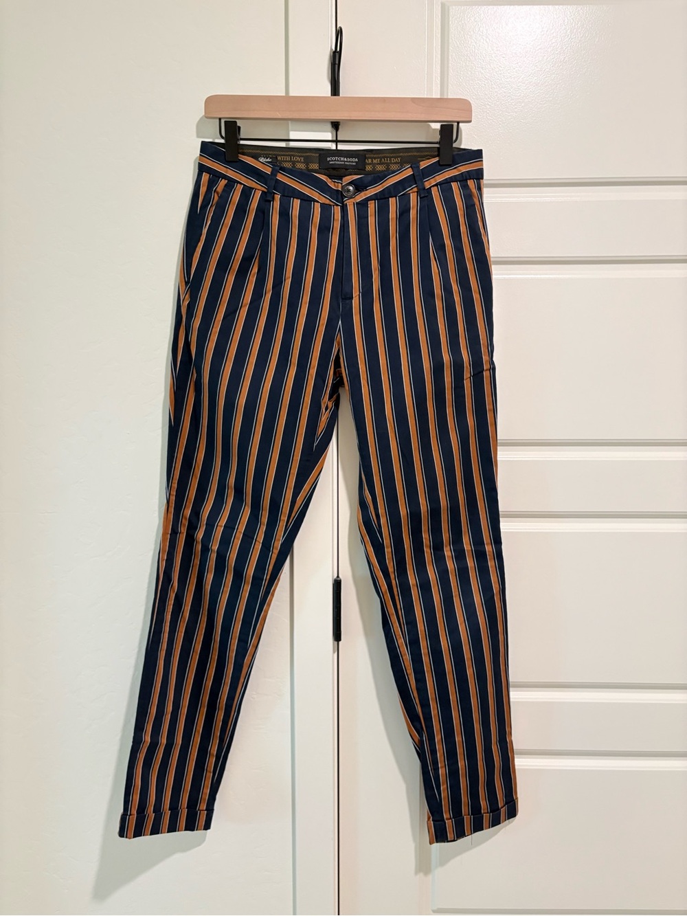 Scotch & Soda Navy and Tan Striped Men’s Pants